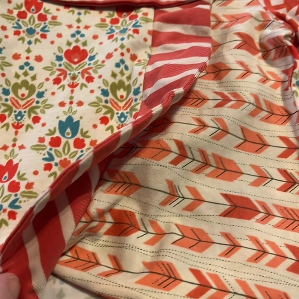 Matilda Jane-12 M-multicolored patterned top with back ruffle, long sleeve top.